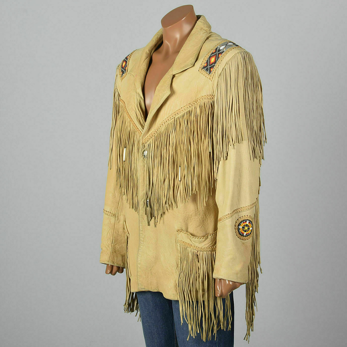 Womens Traditional Western Suede Leather Cowboy Fringe Native American Bead Coat Coats And Jackets 7585