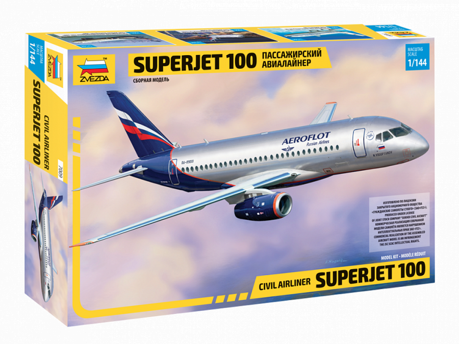 Zvezda Model Kit 7009 Civil airliner Superjet 100, scale 1/144