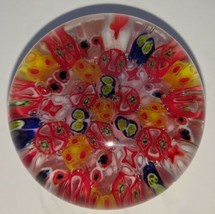 Vintage Millefiori Glass Paperweight Bright Colors 8" Unsigned Red, Blue Green  - $29.69