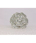 FLOWER RING in Sterling Silver loaded with Cubic Zirconia - Size 7.5 - $65.00