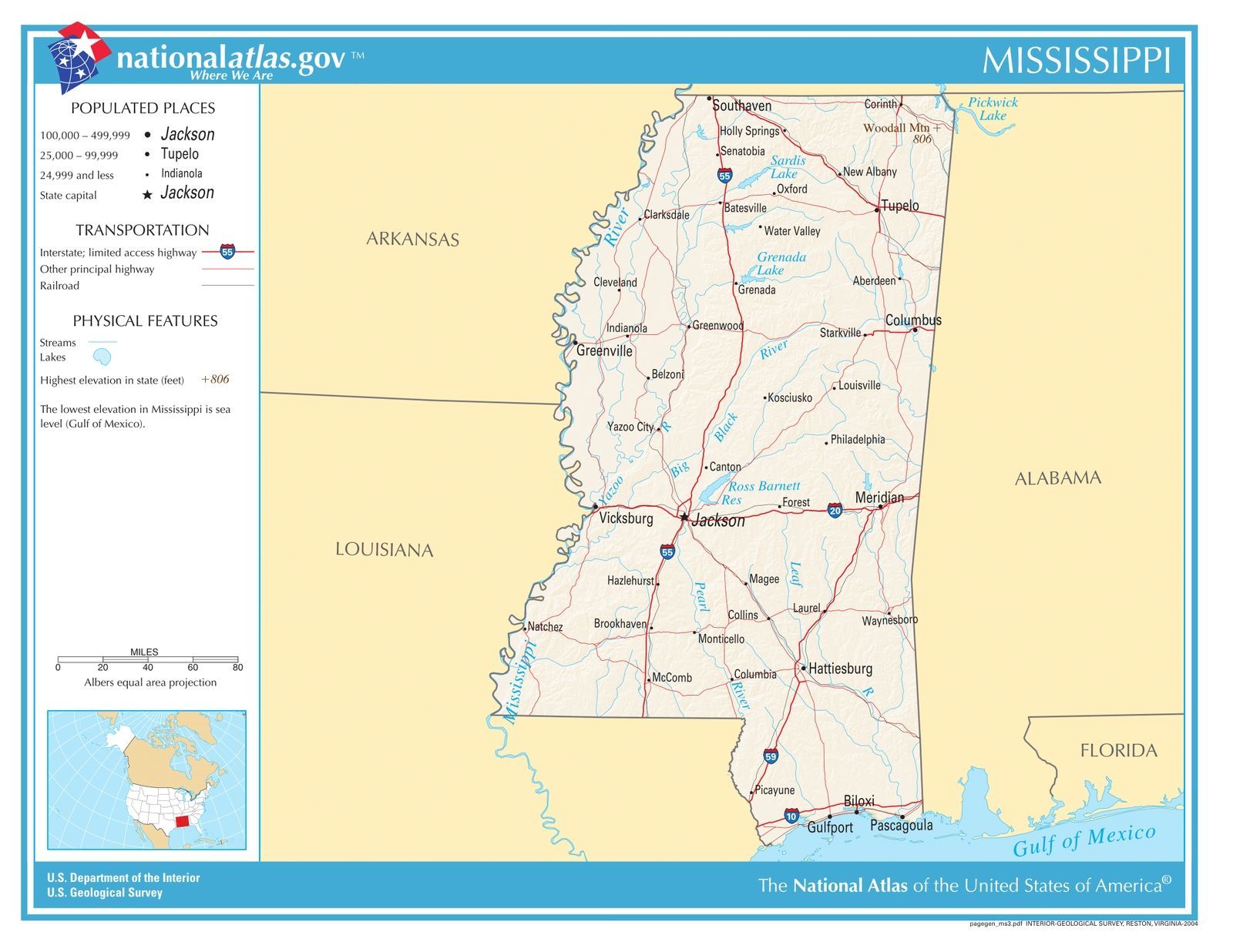 Mississippi State Reference Laminated Wall Map Us