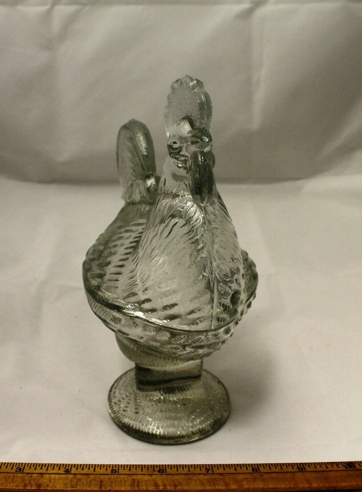 Clear Glass Rooster Covered Candy Dish Standing Chicken Retro Depression Style Other