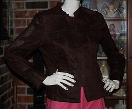 COLDWATER CREEK Brown Chocolate Linen Jacket Size 10 Button Front 4 pockets - $29.99