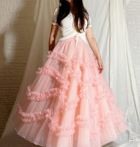 Women BLUSH PINK Layered Tulle Skirt Wedding A-line Tulle Maxi Skirt Outfit  image 1