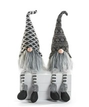 Gnome Shelf Sitters Set of 2 - 25" H - Long Beards Black Boots w Faux Fur Trim
