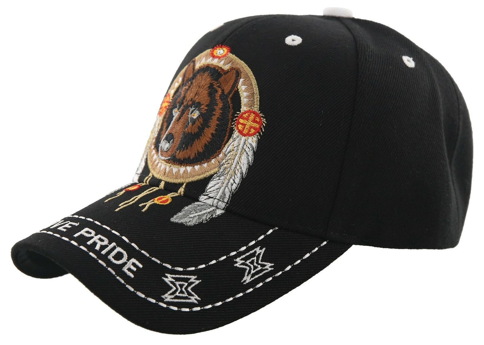 NEW! NATIVE PRIDE INDIAN AMERICAN FEATHERS BEAR CAP HAT BLACK - Men's Hats