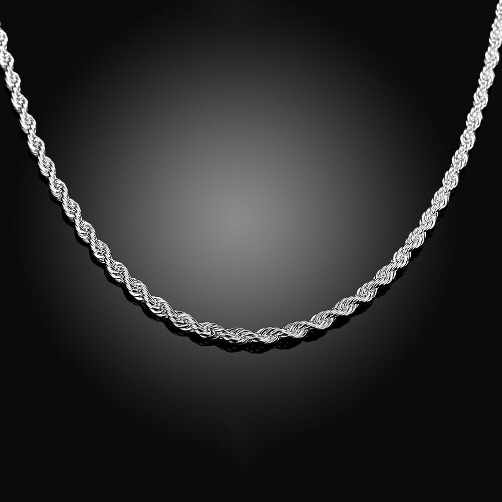 925 Sterling Silver real Italian Silver solid Rope Chain Mens  Necklace