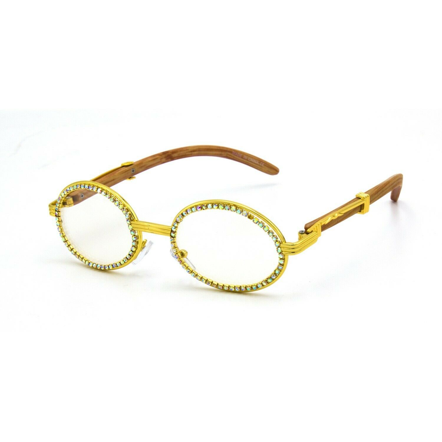 Hip Hop Quavo Migos Diamond Bling Clear Metal Gold Frame Shades Glasses