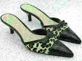 Franco Sarto Women Pointed Toe Mule Heels Size US 8M Black Leather Leopard Print - $10.91