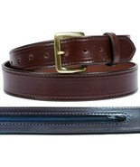 LARGE MONEY BELT - Stitched DARK BROWN Bridle Leather &amp; 24&quot; Zipper USA H... - $88.97+