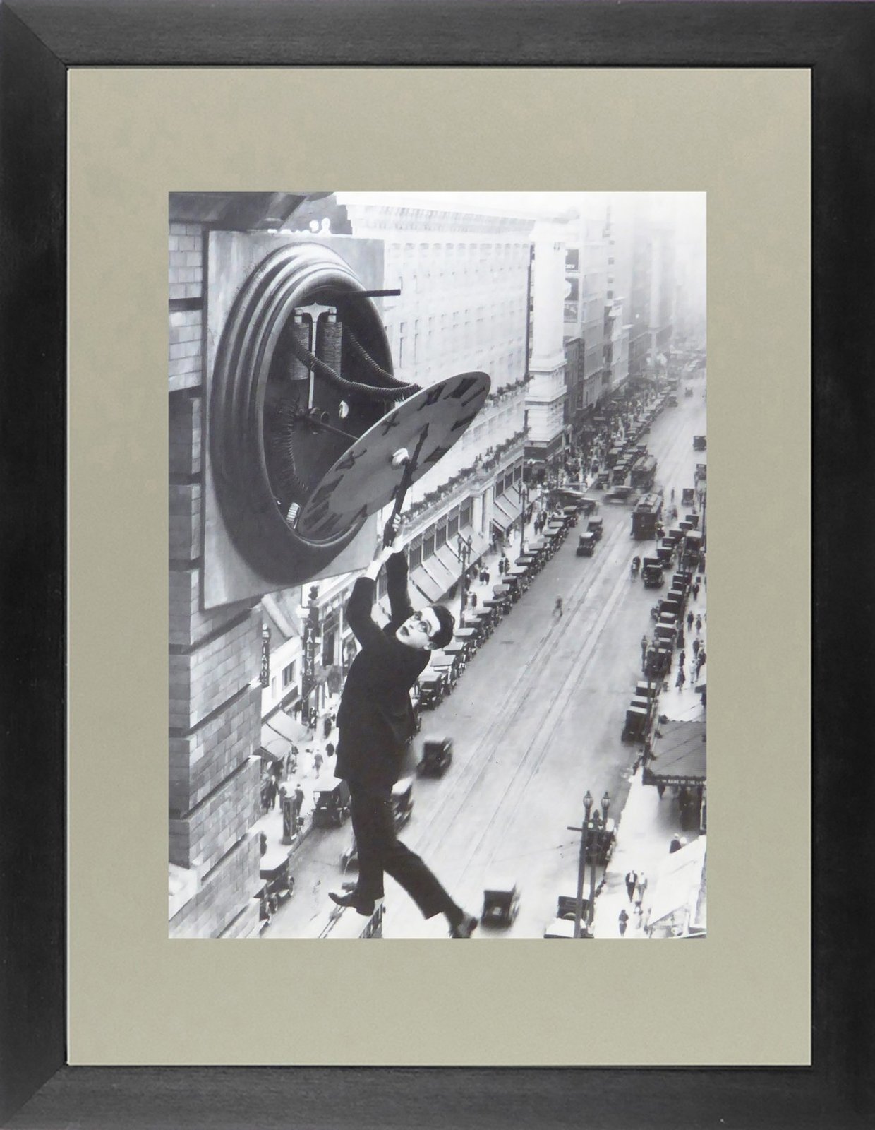 Harold Lloyd Clock scene from Safety Last! (2) Framed Picture 16"H x