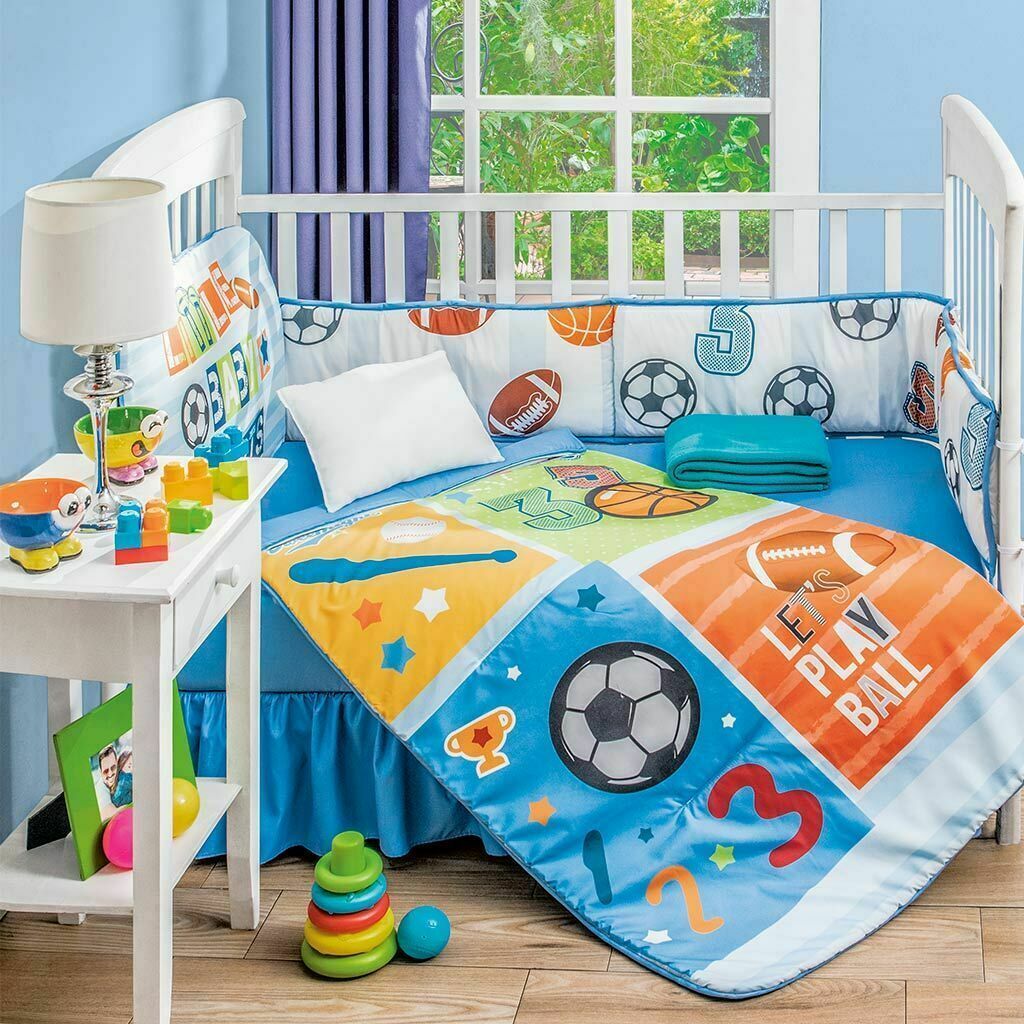 Baby Sports Multicolor Boys Crib Bedding Set with Throw Blanket