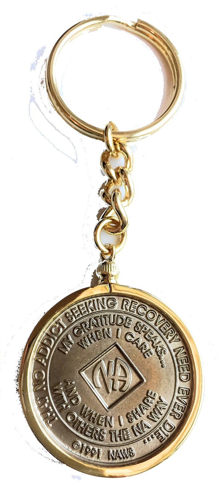 NA Medallion Holder Keychain 18k Gold Plated Narcotics Anonymous Key