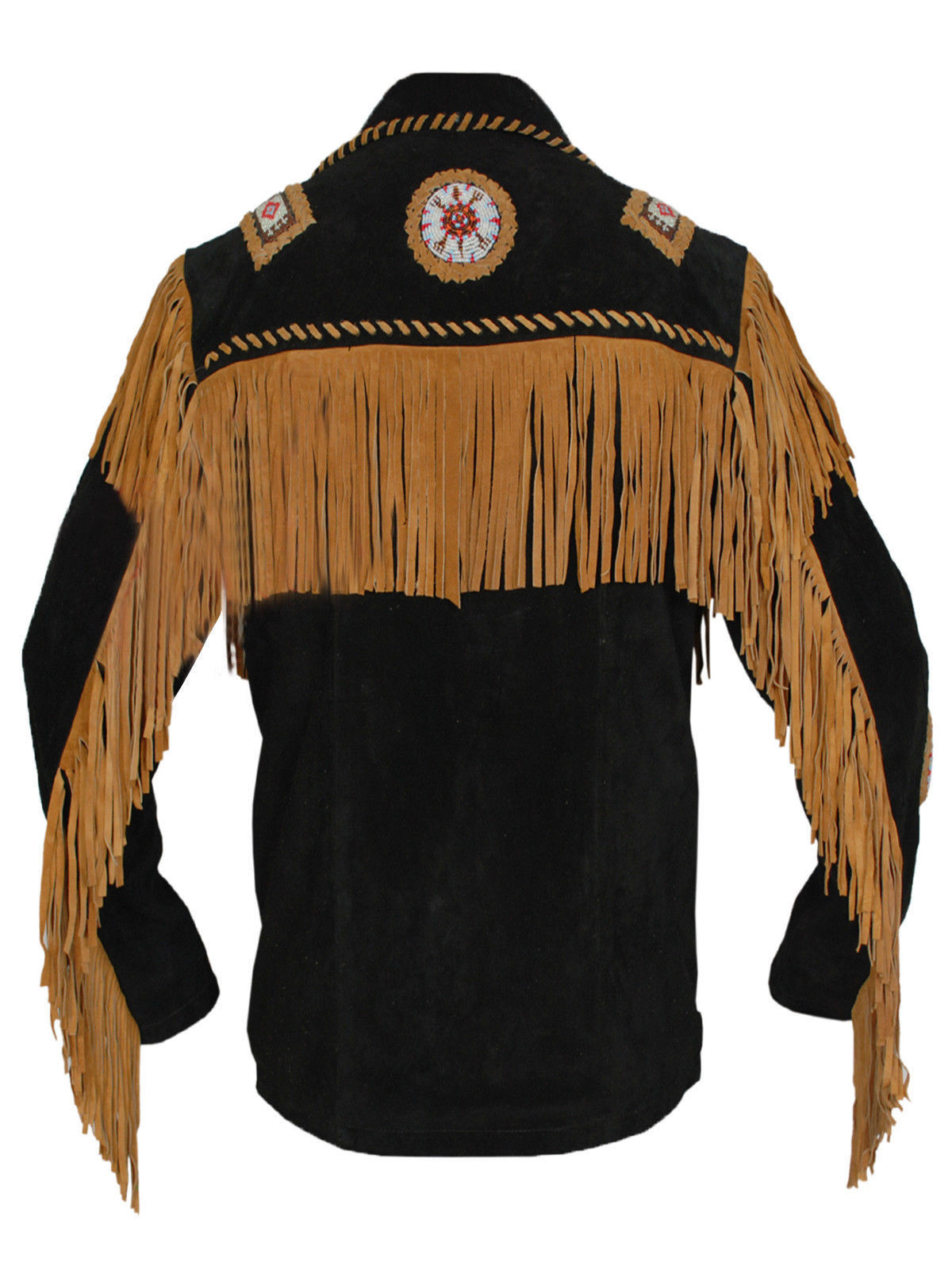 Mens New Handmade Black Native American Suede Leather Jacket Fringe ...