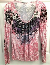 ANAMA Tie Dye Size S Pink &amp; Blue Lightweight Rayon &amp; Polyester Blouse To... - $17.81