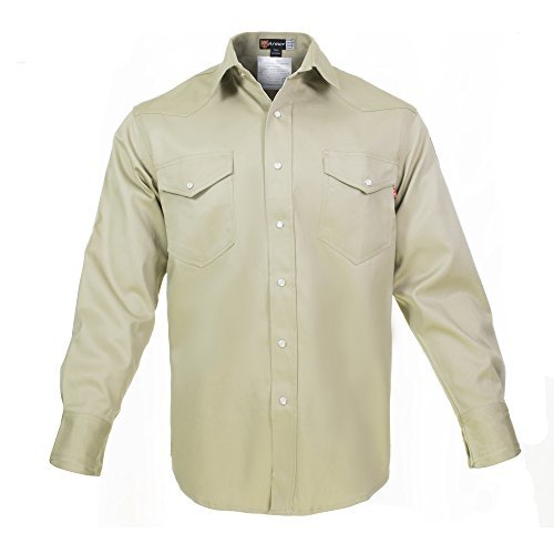 Just In Trend Flame Resistant FR Shirt - 100% C - Light Weight (Large, Khaki)