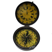 Pocket Watch Christmas Antique Clock with Compass Gift For Office Table Clock - $25.30