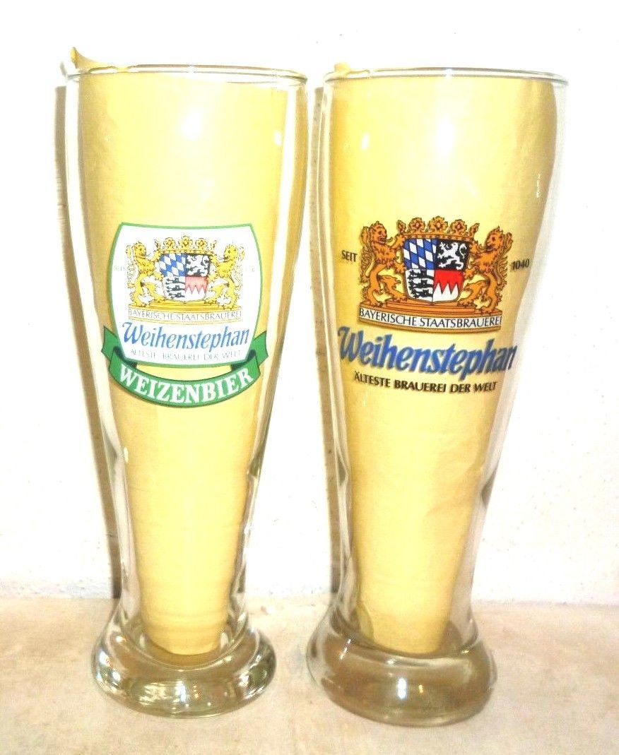 2 Weihenstephan Freising Weizenbier Weizen German Beer Glasses - Germany