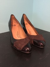 Sofft Brown Metallic Patent Leather Suede Bow Pumps Heels Womens 9 M X - $31.67