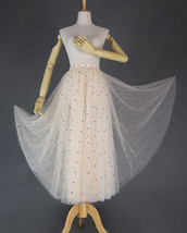 CHAMPAGNE Long Tulle Skirt Women Dotted Puffy Tulle Skirt Champagne Party Skirt