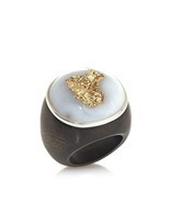 Rarities Sterling Silver Gold Drusy Wood Ring Size 6 Hsn $249 - $93.50