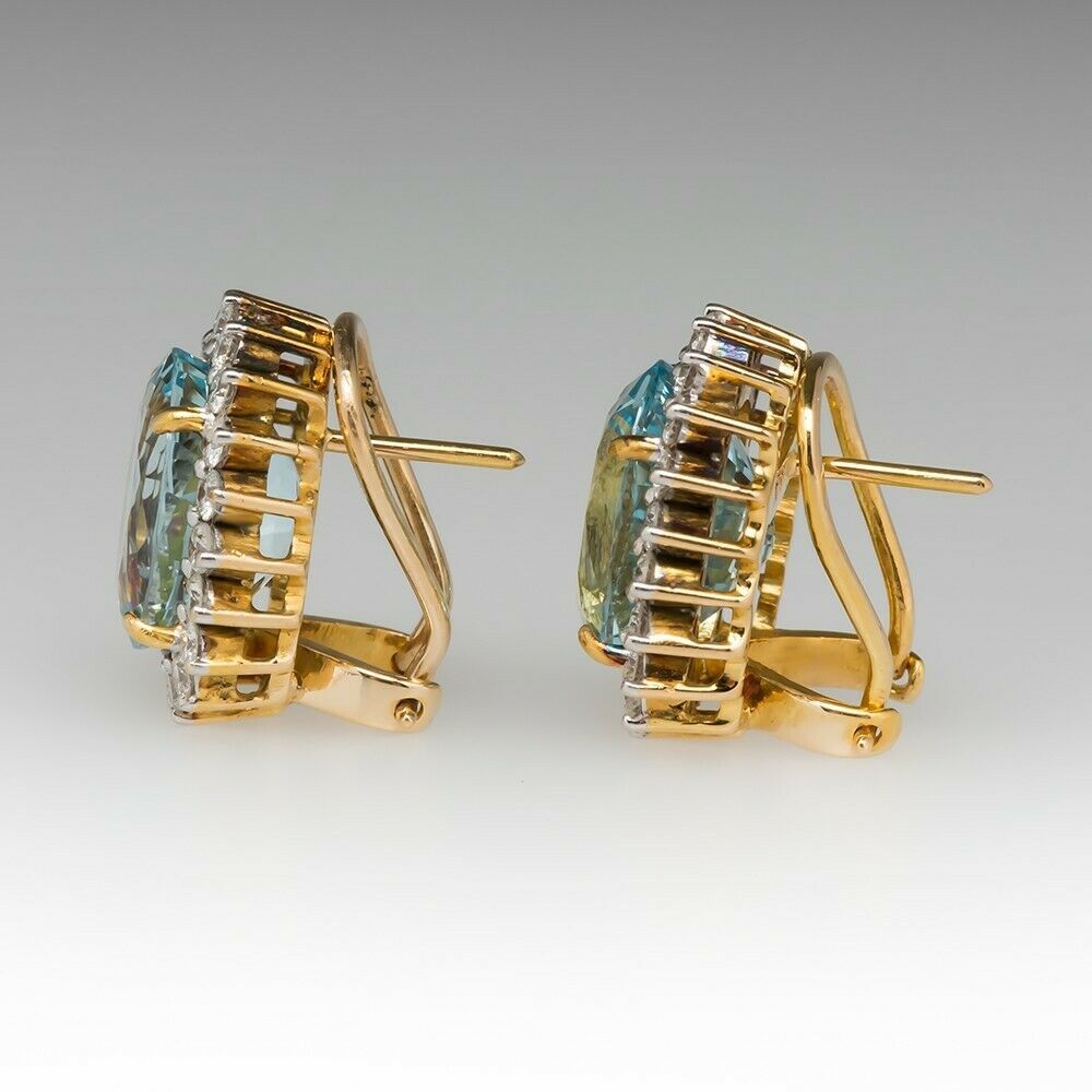6.50Ct Oval Cut Aquamarine Diamond ClipOn Stud Earrings 18K Yellow