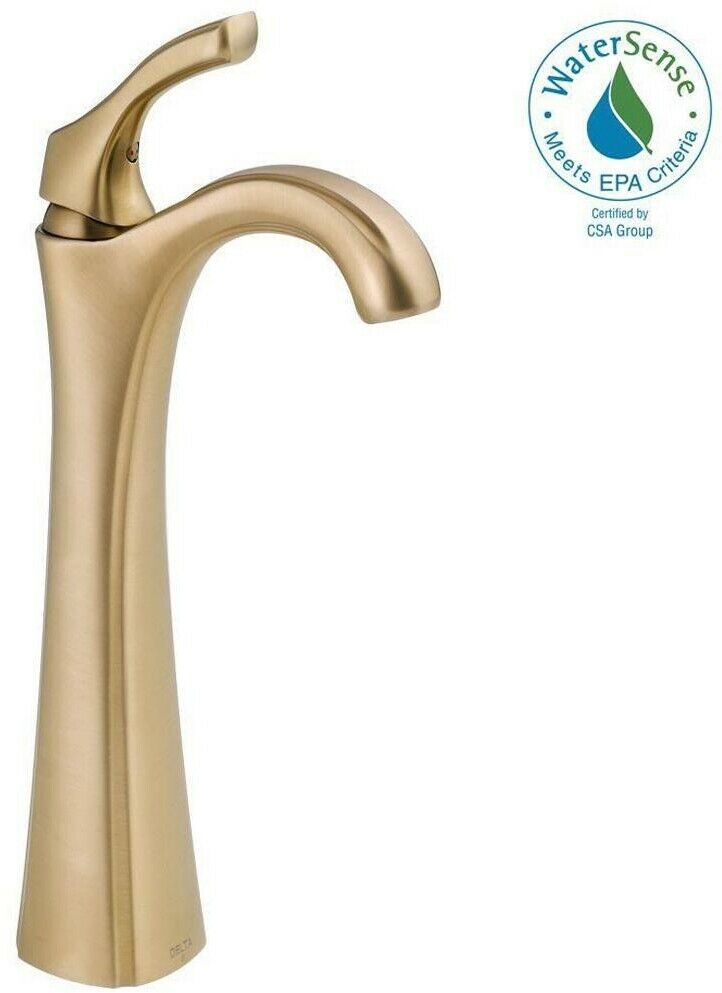 Delta Bathroom Vessel Faucet 1Hole SingleLever Handle Champagne