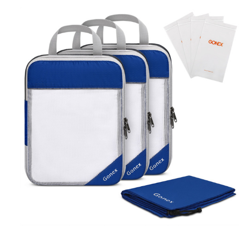 8pcs/set Travel Storage Bag Suitcase Mesh Pocket & 4 Reusable Zip Bags - Blue