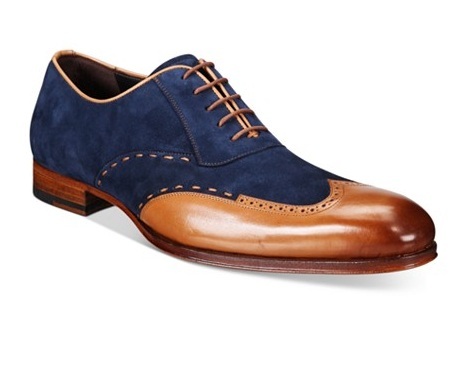 New Handmade mens wingtip Tan and Navy blue suede and leather formal shoes - Dress/Formal