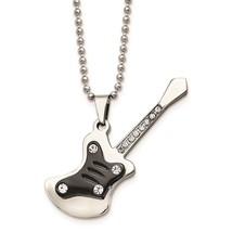 Men&#39;s Stainless Steel Guitar Pendant with Crystal Accents - $69.99