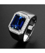 14k White Gold Over Men&#39;s Emerald Blue Sapphire Engagement Wedding Band ... - $122.56