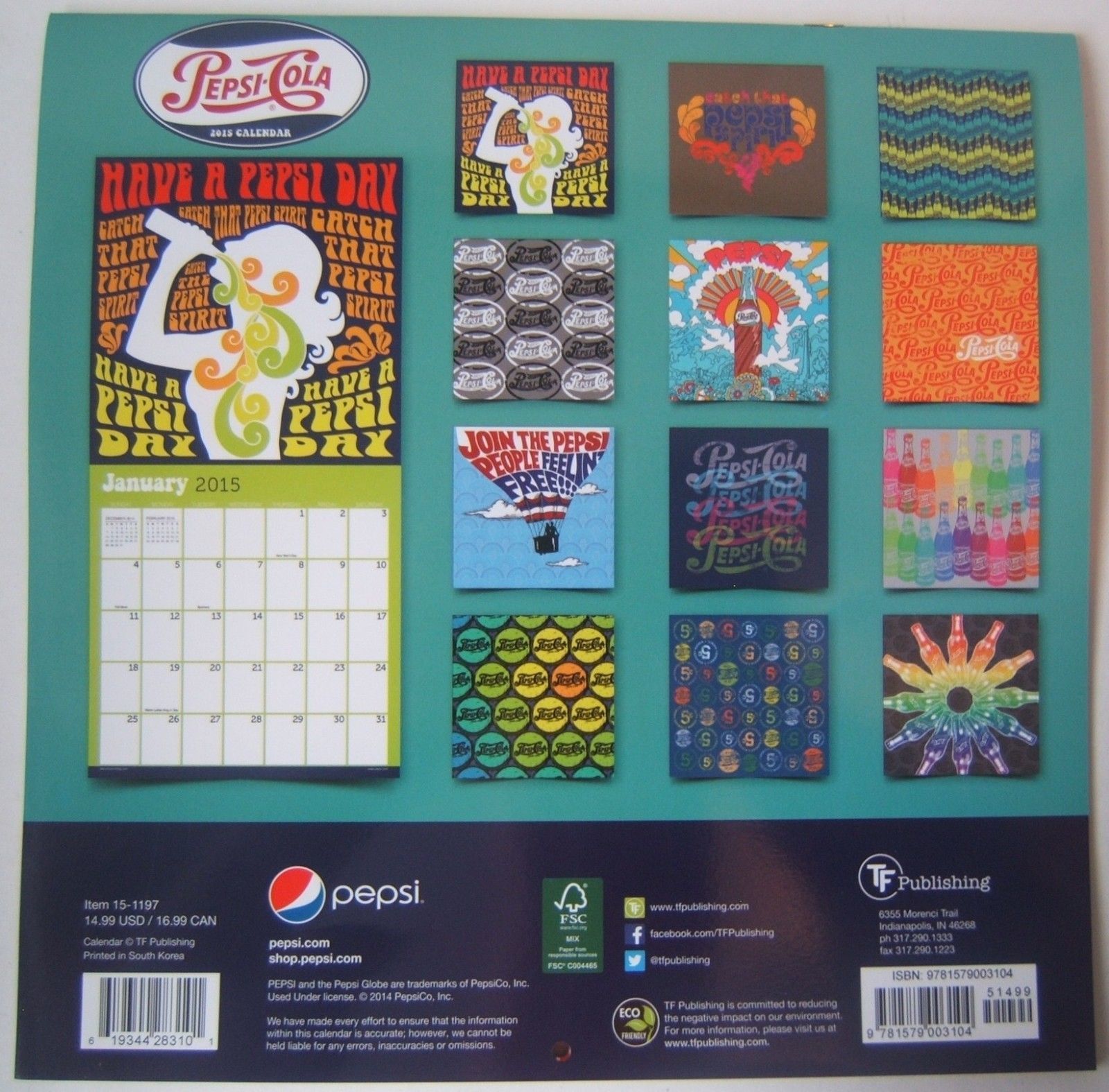 2015 Pepsi Wall Calendar Cola Soda Pop Beverage Advertising 1980Last