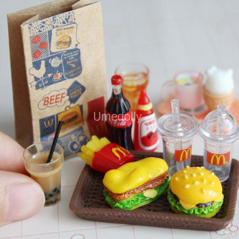 Mini 1/6 Miniature Dollhouse Hamburger Coke Cup Fast Food for Blyth Barbies Doll