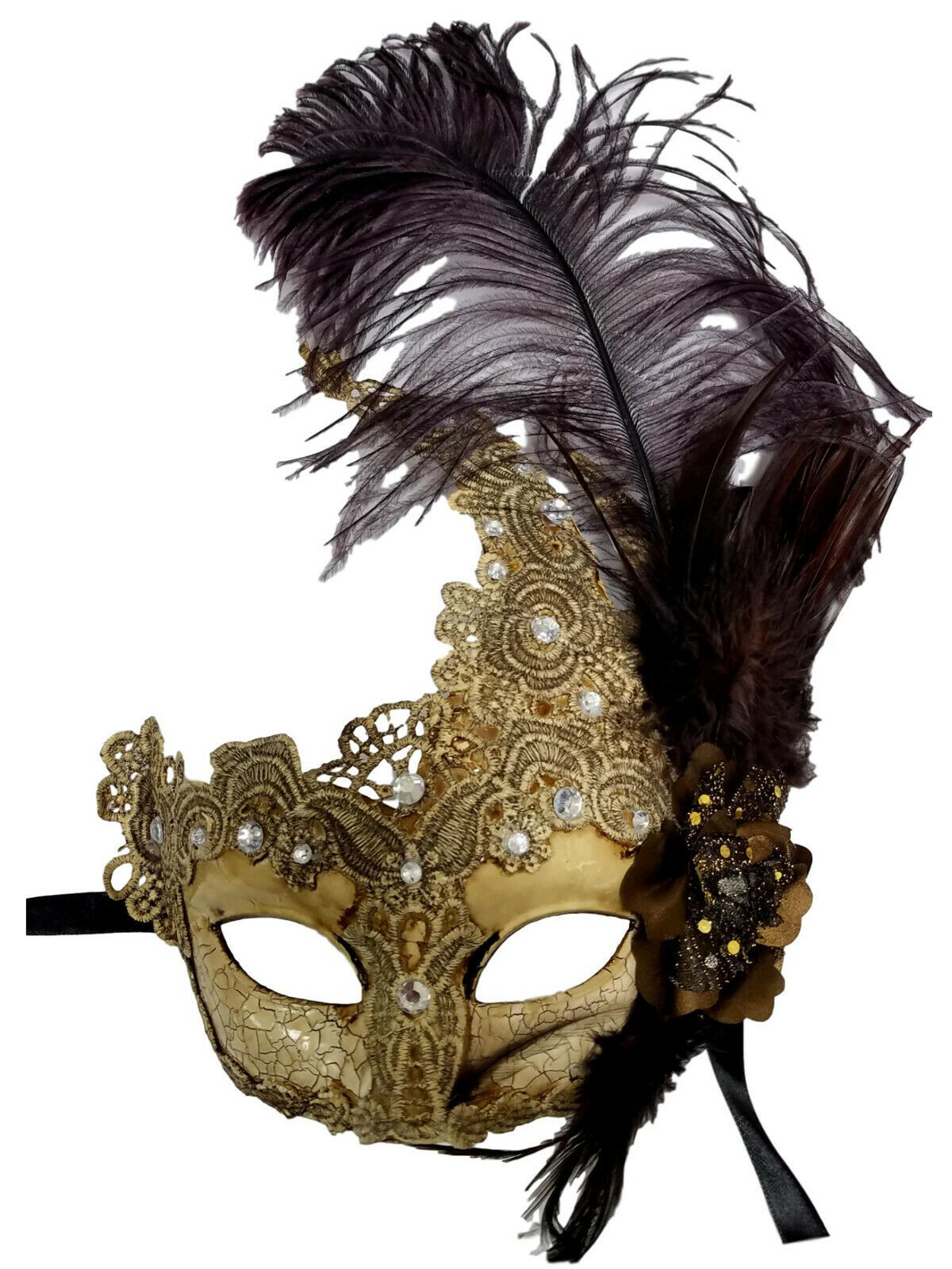 Feather Venetian Masquerade Costume Party Wedding Gold Lace Mask