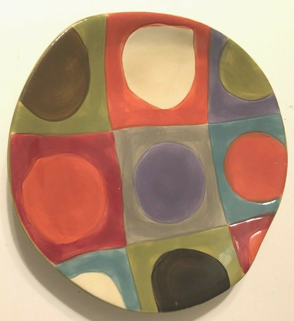 Retired Pier 1 Urban Dot Colored Hand Painted Earthenware Ceramic Salad Plate