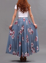 FLORAL Chiffon Long Skirt Dusty Blue Flower Silk Chiffon Skirt Summer Plus Size image 6