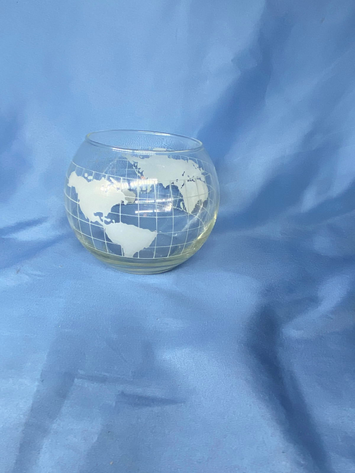 Vintage Original World Globe Bowl Clear Etched Glass Collectibles Table Decor Other Art Glass