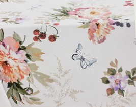 Jacquard Printed Fabric Tablecloth,60" Round, Butterflies & Flowers,Victoria ,Bm - $27.71