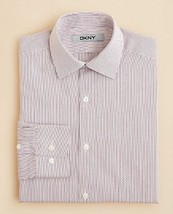 Dkny Boys&#39; Thin Stripe Button Down Shirt, White W/Red Stripes, Size 16R - $20.99