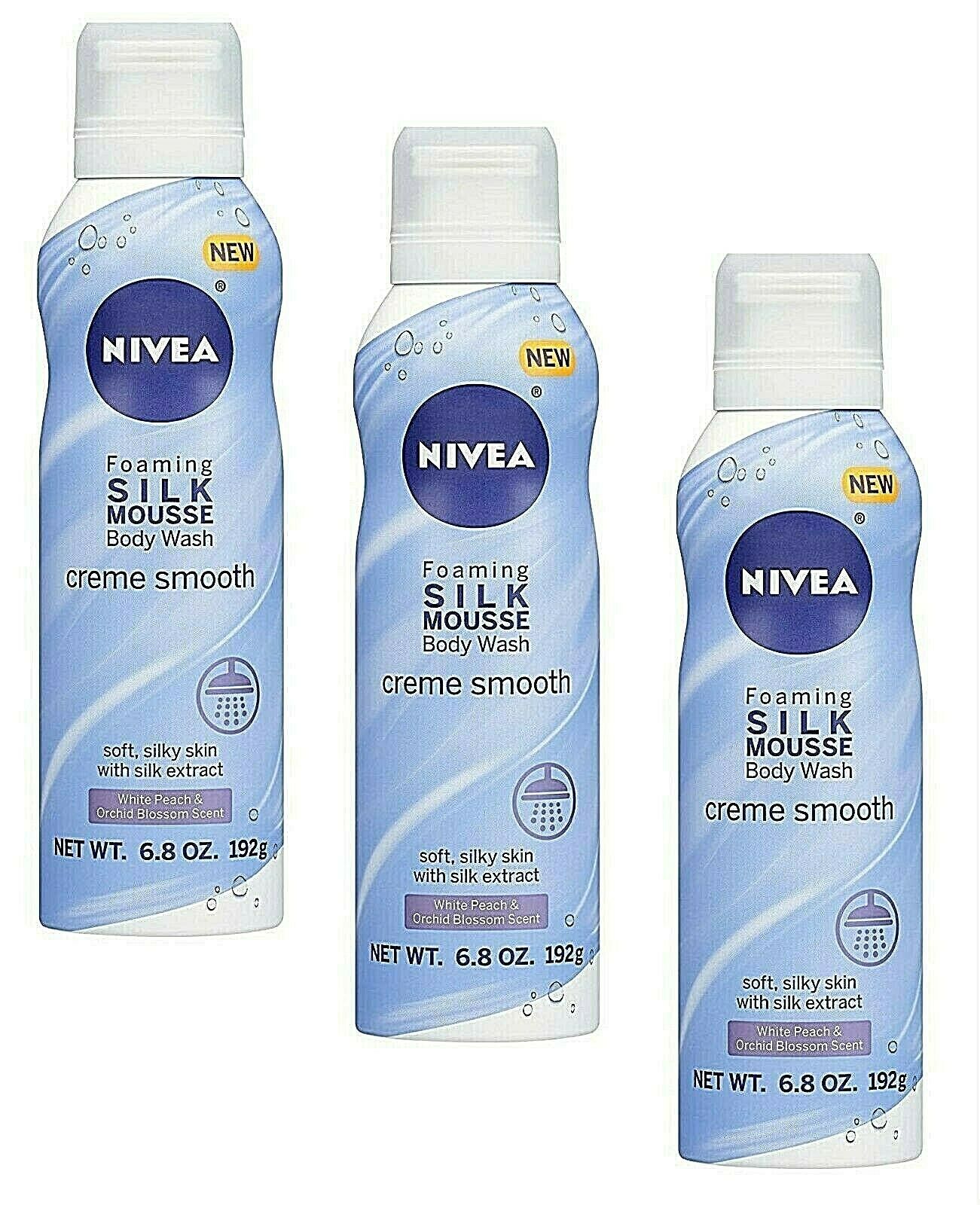 Primary image for ( LOT 3 ) NIVEA Creme Smooth Foaming Silk Mousse Body Wash 6.8 oz Each BRAND NEW