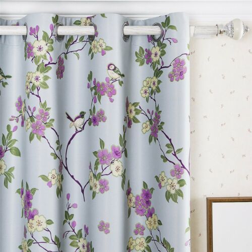 Set 2 Blue Purple Birds Floral Curtains Panels Drapes 63 84 95 inch L ...