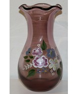 Fenton Glass 8&quot; Ruffled Amethyst Purple Vase with Hand Painted Flowers - $19.79
