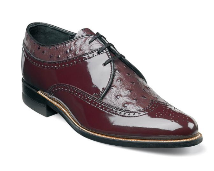 Stacy Adams Mens Dayton Burgundy Shoes Wing Tip  Ostrich Print Shiny 00375-05