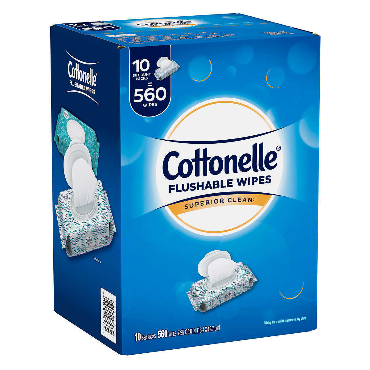 Cottonelle Superior Clean Flushable Wipes Box/Case of 10 Packs of 56 Wipes each. Cleaning