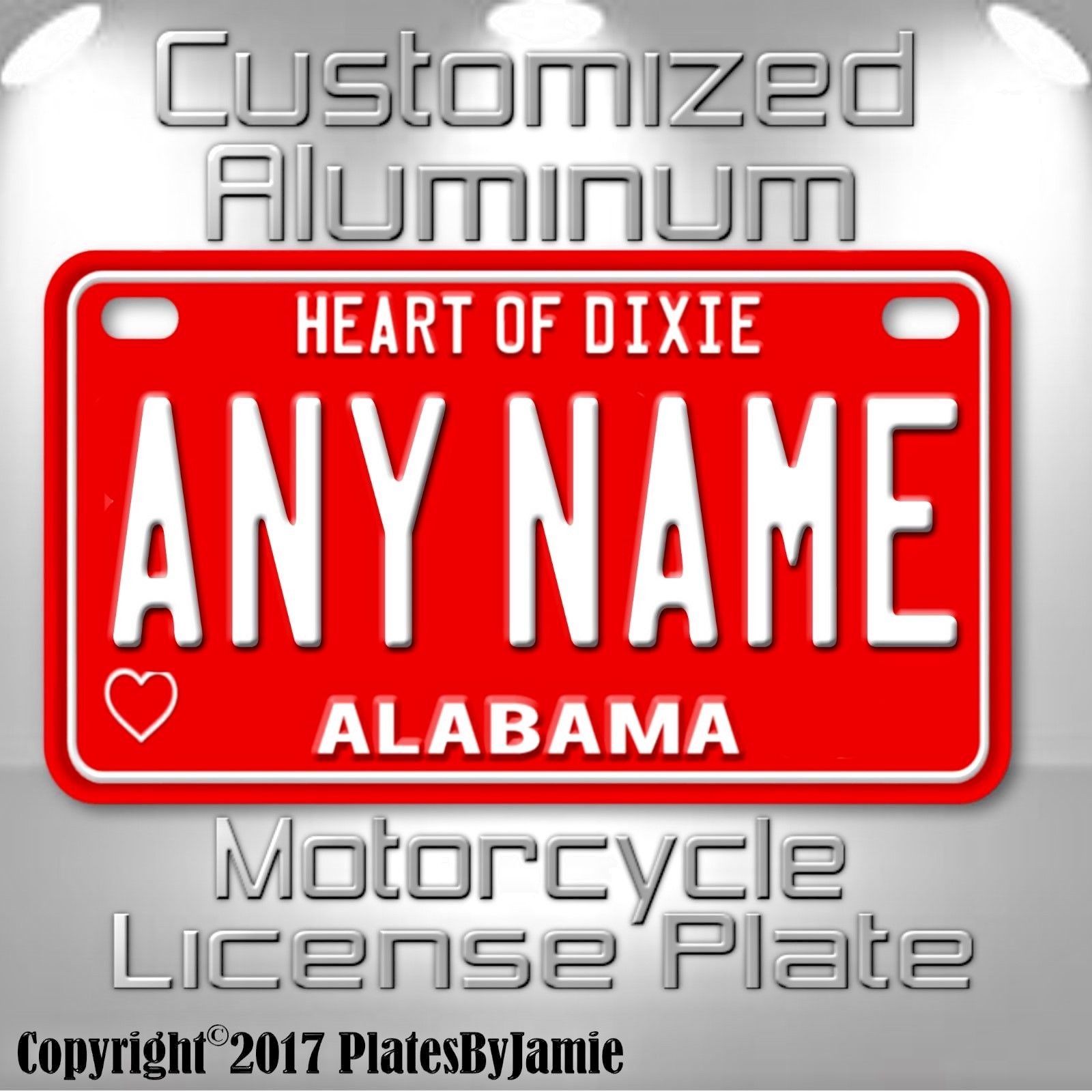 ALABAMA Heart of Dixie ANY NAME Motorcycle Custom Vanity Aluminum