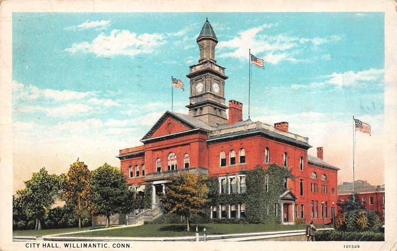 WILLIMANTIC, CT Connecticut CITY HALL Windham County 1934 Postcard ...