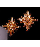 Gorgeous rhinestone Weiss clip on Earrings - copper topaz starburst Cros... - $85.00