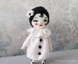 Tiny Pierrette Doll, Handmade Ooak Pierrot Girl Doll, Miniature Rag Art ... - $36.00