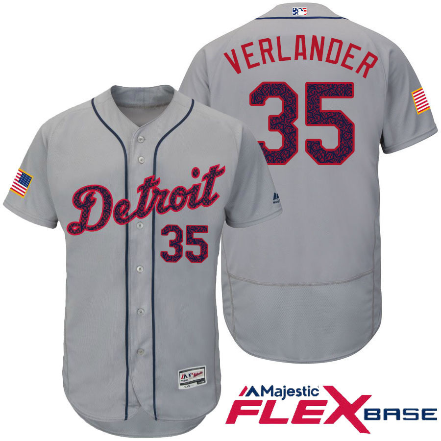 Mens Detroit Tigers 35 Justin Verlander Jersey Gray Independence Day