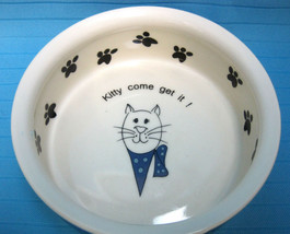 Cat Kitty World Market Feeding Dish Bowl 5&quot; Ceramic Pottery Kitty Come G... - $25.95